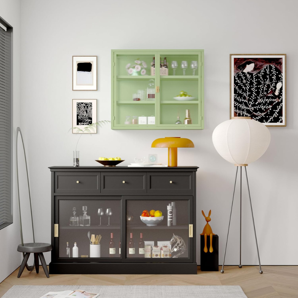 Modern Wall Cabinet with Three-tier Storage_0